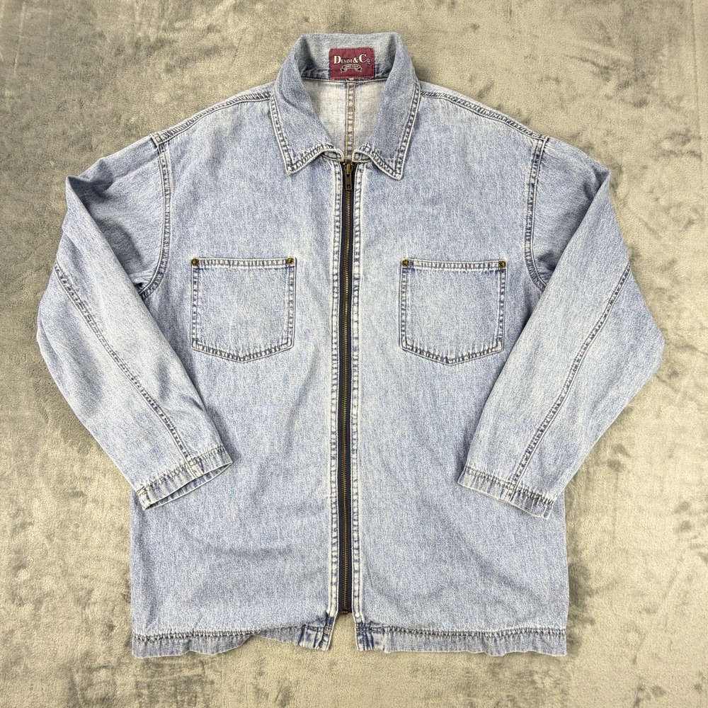 Vintage 90s Denim & Co Jeans Wear Zip Denim Chore Jacket Light Wash